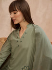 Green Pure Cotton Floral Embroidered A-Line Kurta Trouser With Dupatta