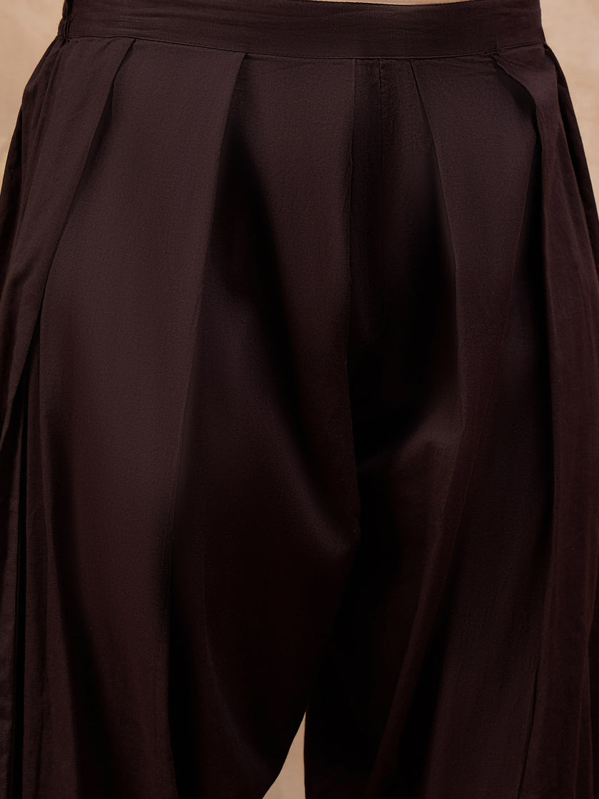 Brown Pure Cotton Embroidered A-Line Kurta Trouser With Embroidered Dupatta
