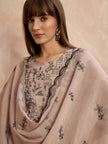 Grey Chanderi Cotton Embroideried A-Line Kurta Trouser With Dupatta