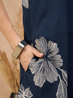 Blue Pure Cotton Floral Printed A-Line Sleeveless Kurta Trouser With Printed Dupatta