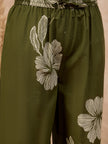 Olive Pure Cotton Floral Printed A-Line Kurta Trouser With Printed Dupatta