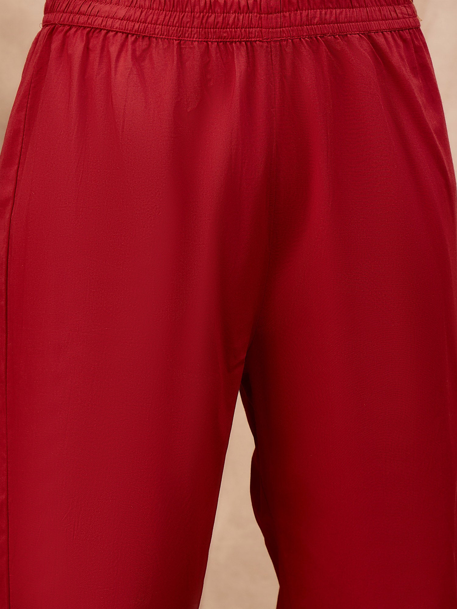 Red Pure Cotton Floral Printed A-Line Sleeveless Kurta Trouser With Dupatta