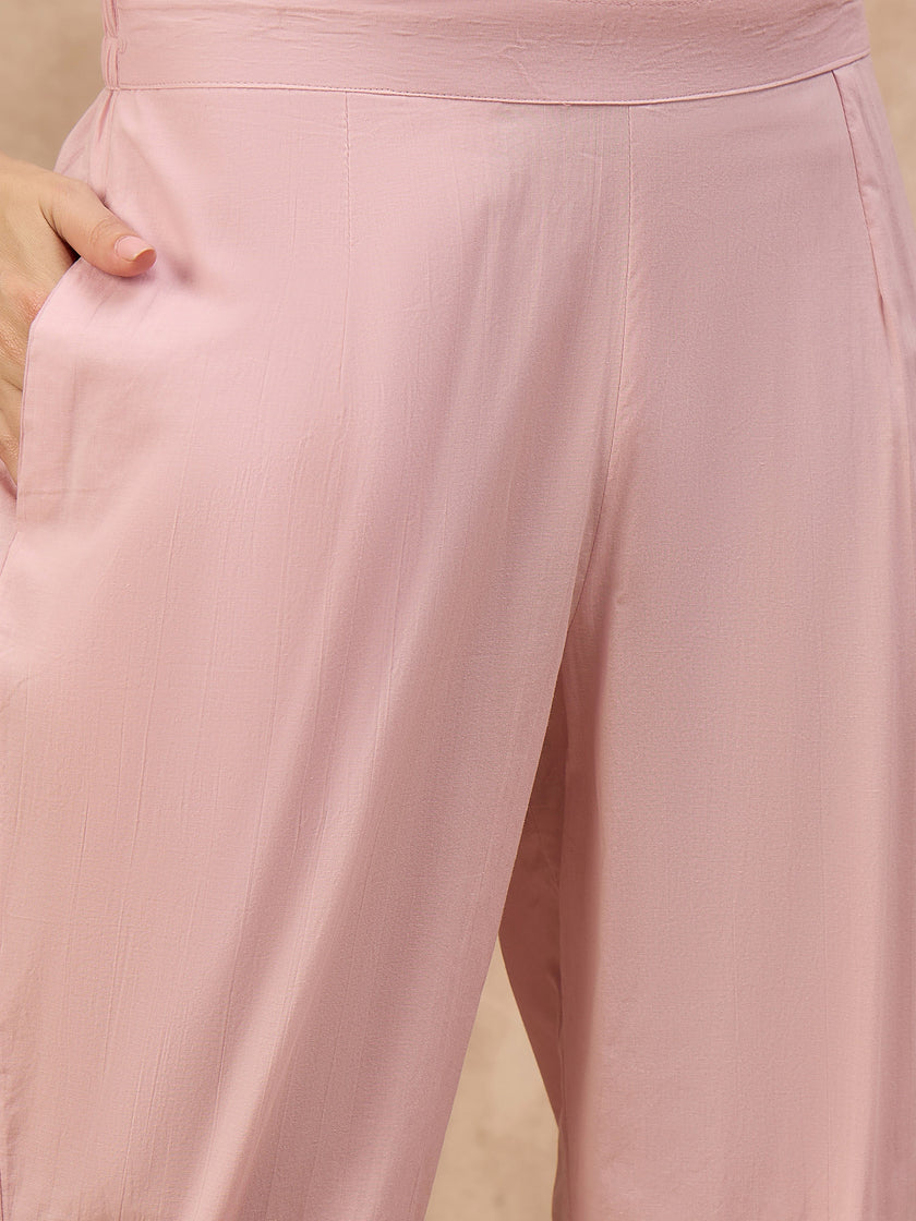 Lavender Linen Printed A-Line Kurta Trouser With Dupatta