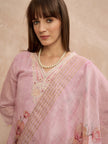 Lavender Linen Printed A-Line Kurta Trouser With Dupatta