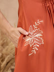 Orange Pure Cotton Embroidered Pleated A-Line Kurta Trouser With Dupatta