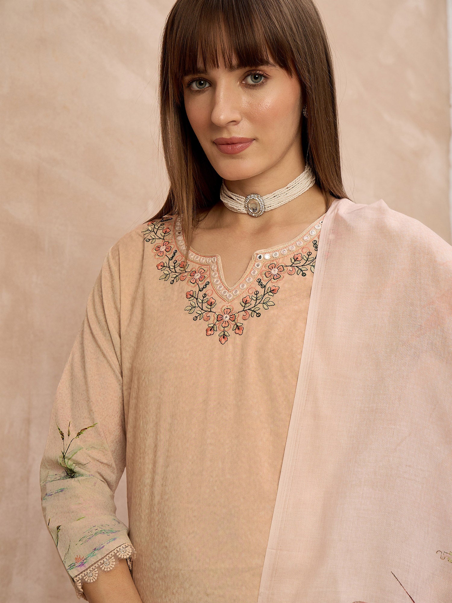 Multi Pure Cotton Digital Printed A-Line Kurta Trouser With Printed Dupatta