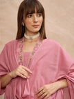 Peach Pure Cotton Floral & Geometric Embroidered A-Line Kurta Trouser With Dupatta