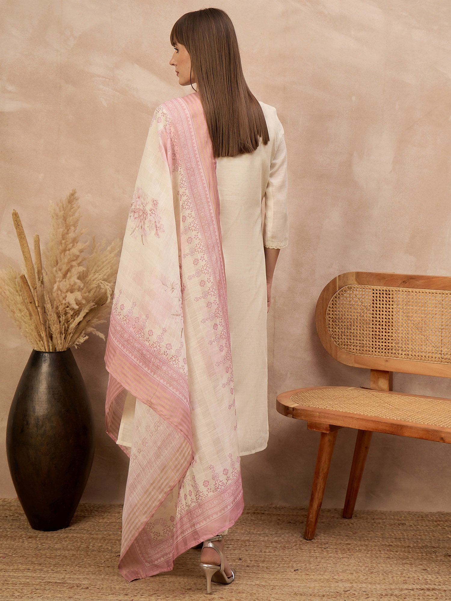 Multi Linen Printed A-Line Kurta Trouser With Dupatta