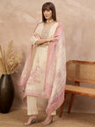 Multi Linen Printed A-Line Kurta Trouser With Dupatta