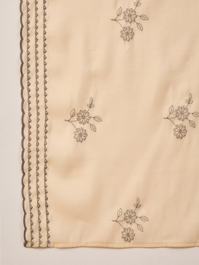 Off-White Chanderi Cotton Embroideried A-Line Kurta Trouser With Dupatta