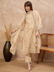 Off-White Chanderi Cotton Embroideried A-Line Kurta Trouser With Dupatta