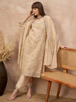 Off-White Chanderi Cotton Embroideried A-Line Kurta Trouser With Dupatta