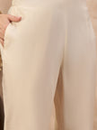 Off-White Linen Printed A-Line Kurta Trouser With Dupatta