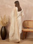 Off-White Linen Printed A-Line Kurta Trouser With Dupatta