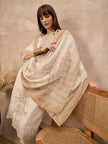 Off-White Linen Printed A-Line Kurta Trouser With Dupatta