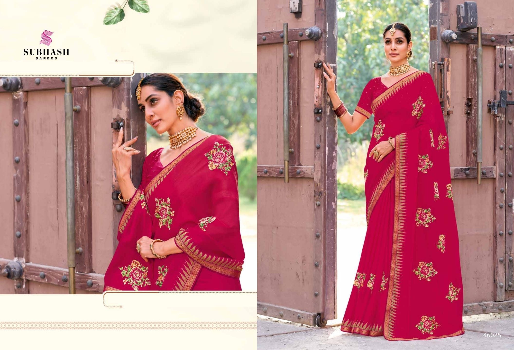 Rakshita: Chiffon Printed Embroidered Sarees with Tusser Silk Blouse