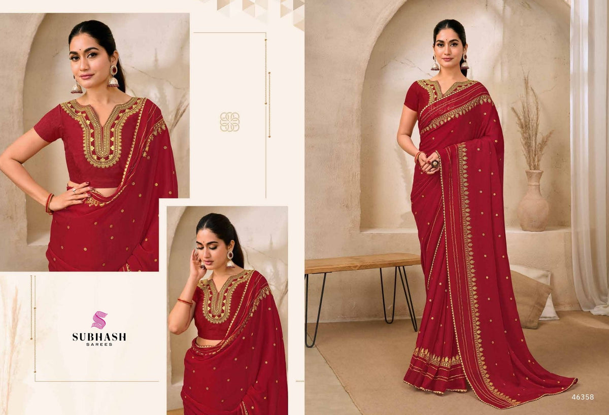 Saanjh : Chiffon Printed Saree with Foil Print & Printed Blouse