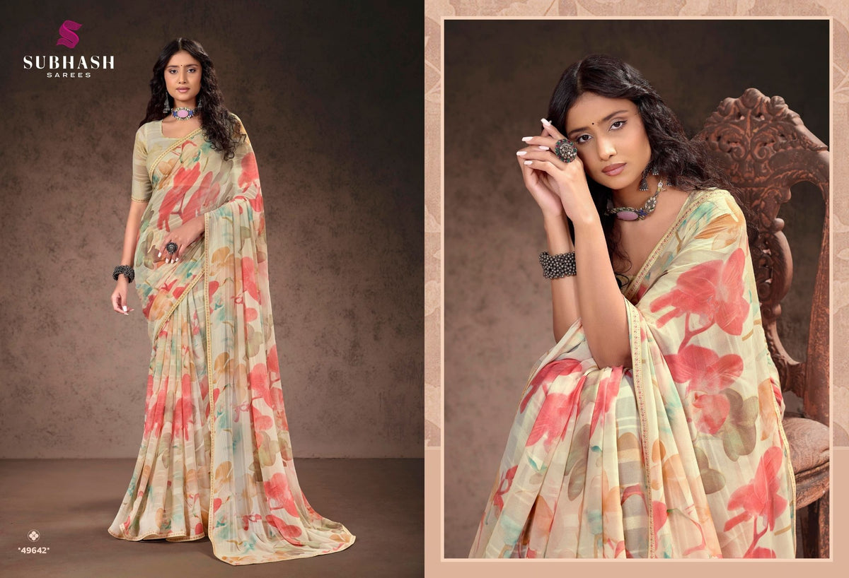 Prakruti-17 : Premium Georgette Saree with Digital Floral Print & Georgette Printed Blouse