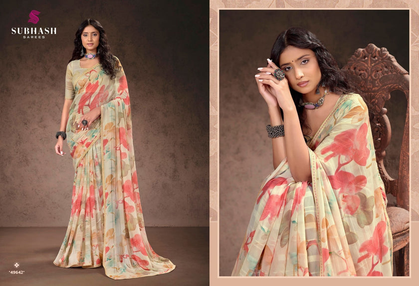 Prakruti-17 : Premium Georgette Saree with Digital Floral Print & Georgette Printed Blouse