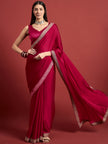 Pink  Satin Solid With Embroidered Border Saree with Unstitched Fancy Blouse
