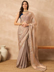Beige Satin Solid with Coding Border Saree with Unstitched Blouse