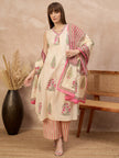 Multi Pure Cotton Floral Printed A-Line Sleeveless Kurta Trouser With Printed Dupatta