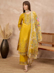 Gold Pure Cotton Beads & Stone Embroidered A-Line Kurta Trouser With Printed Dupatta