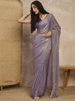 Lavender Satin All Over Stone Work With Stone Work Border Saree with Unstitched Blouse