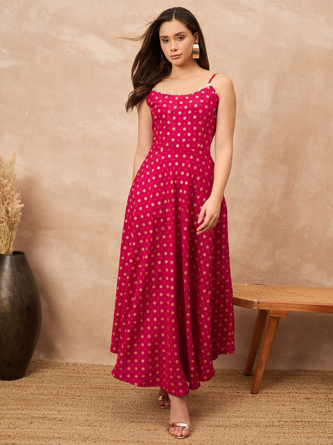 Rose Silk Blend Printed A-Line Kurta Trouser