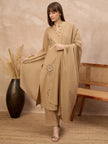 Beige Pure Cotton Floral Embroidered A-Line Kurta Trouser With Dupatta