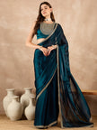 Blue Satin Solid With Sequenced Border Saree with Unstitched Fancy Blouse