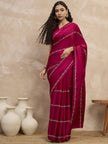 Magenta Satin Stripped Silver Jari Work  Saree with Unstitched Blouse