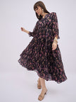 Multi Polyester Printed Fit and Flare Dress