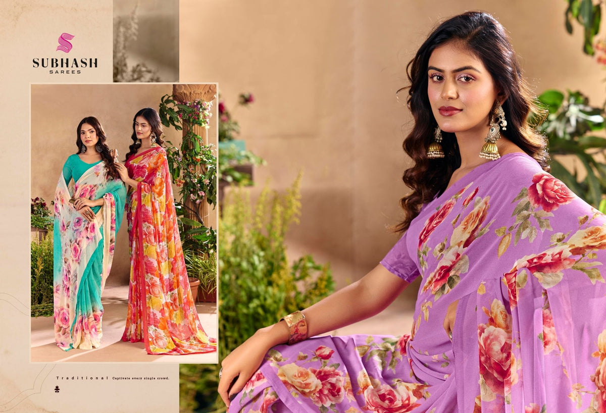 Gardenia-27 : Premium Georgette Digital Floral Print Saree with Premium Georgette Blouse