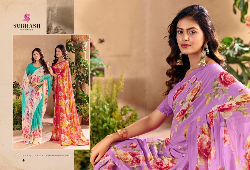 Gardenia-27 : Premium Georgette Digital Floral Print Saree with Premium Georgette Blouse