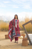 Red Pure Cotton Ajrakh Printed A-Line Kurta Trouser With Dupatta
