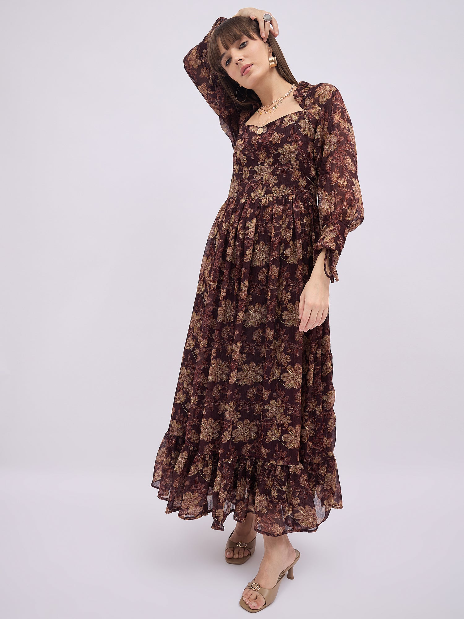 Multi Polyester Printed Fit and Flare Dress