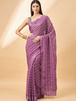 Lavender Chiffon Viscose Stripes Saree with Unstitched Fancy Blouse