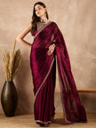 Maroon Satin Solid With Sequenced Lace Saree with Unstitched Fancy Blouse