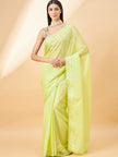 Lime Green Pure Chiffon Solid with Embllished Border Saree with Unstitched Fancy Blouse