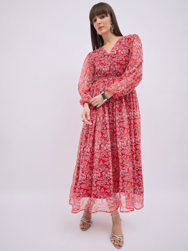 Multi Polyester Printed A-Line Dress