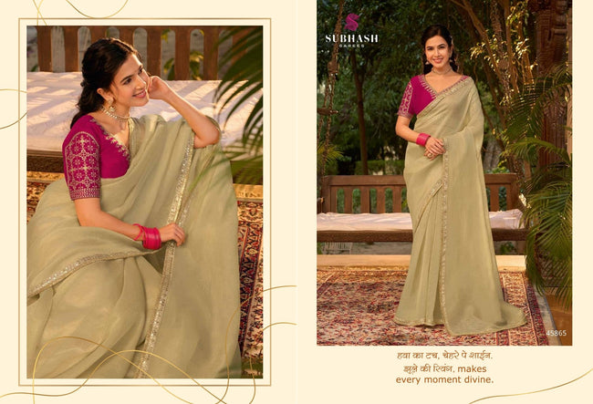 Saathiya: Chiffon Organza Designer Embroidered Sarees with Tusser Silk Blouse
