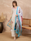 Multi Pure Cotton Digital Printed A-Line Kurta Trouser With Printed Dupatta