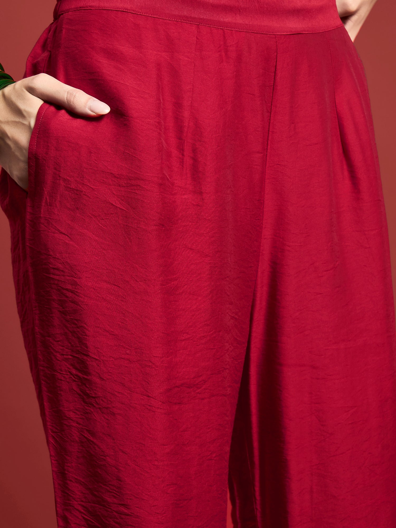 Red  Silk Blend Printed A-Line Kurta  Trouser