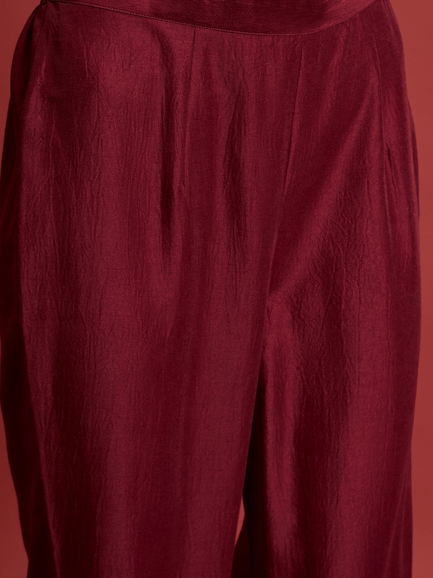 Maroon Chinon Printed A-Line Kurta  Trouser