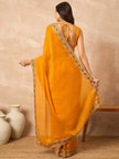 Mustard Pure Chiffon Solid With Embellished Lace Saree with Unstitched Blouse