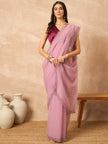 Pink Poly Chiffon Solid With Stone Work Border Saree with Unstitched Blouse