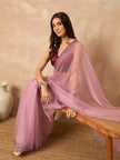 Pink Poly Chiffon Solid With Stone Work Border Saree with Unstitched Blouse