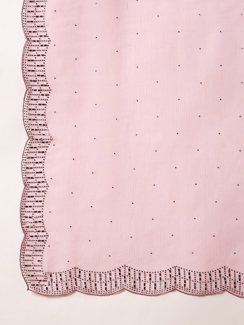 Pink Poly Chiffon Solid With Stone Work Border Saree with Unstitched Blouse