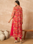 Rose  Silk Blend Solid A-Line Kurta Trouser With Floral Print Shrug